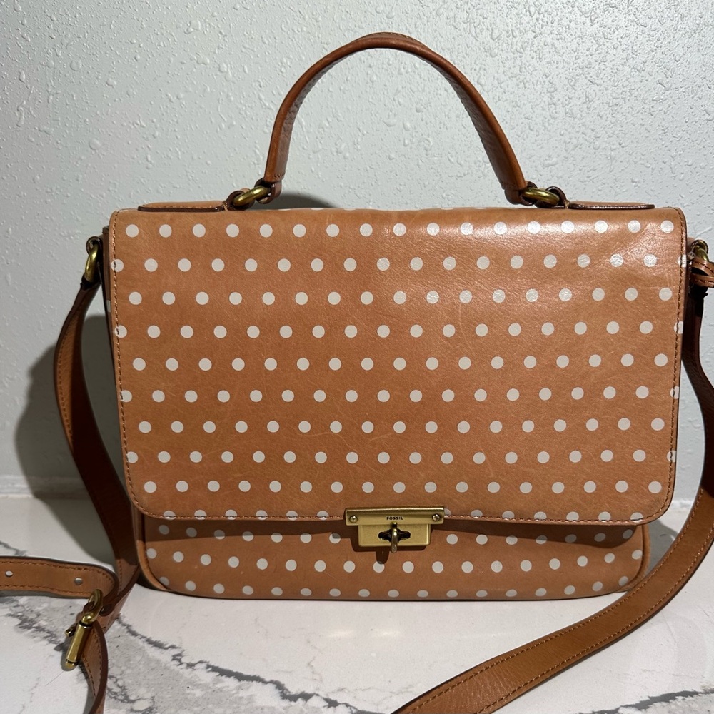 Fossil Polka Dot Tan Crossbody Handbag